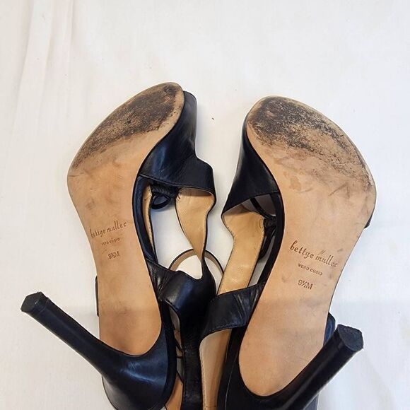 Bettye Mueller Black Leather Pumps Cut Out Ankle Strap Size 9.5 - Picture 8 of 10